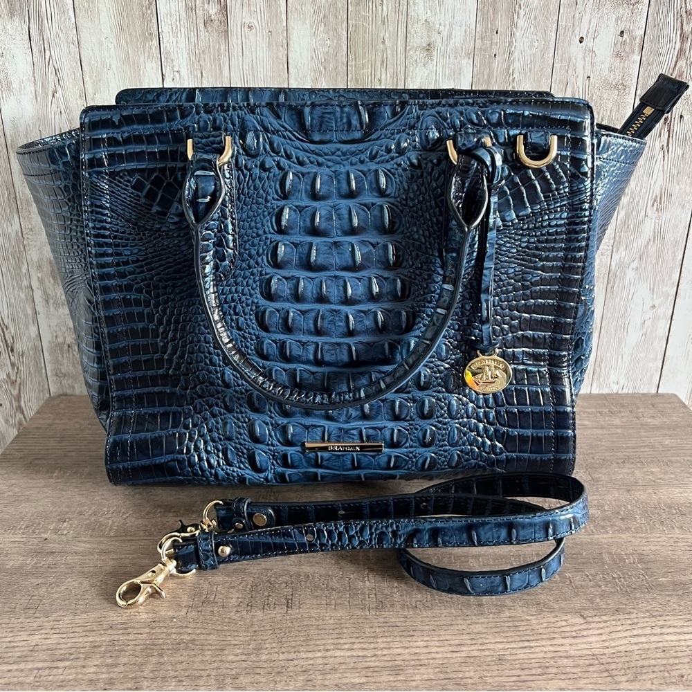 Brahmin Aubree Satchel Maritime Navy Crocodile-Embossed Leather